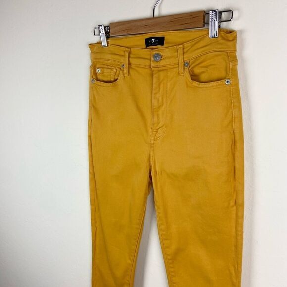 7 For All Mankind High Waist Ankle Skinny Pant - Mustard - Picture 2 of 7